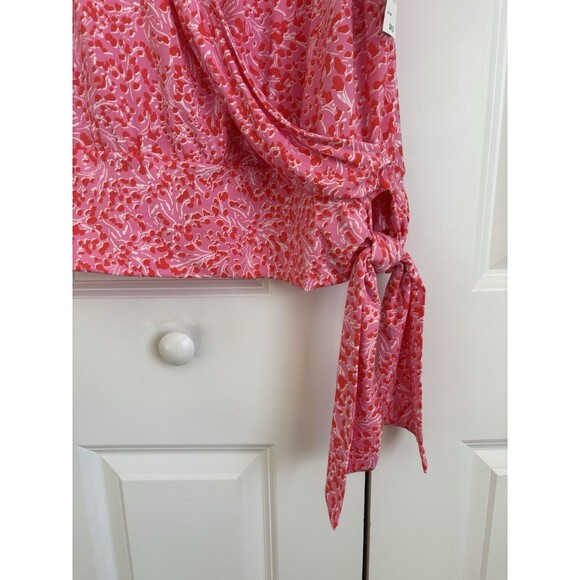 INC International Concepts Tops Women's Cap Sleeve Side Tie Print Pink Plus Size - Picture 7 of 8